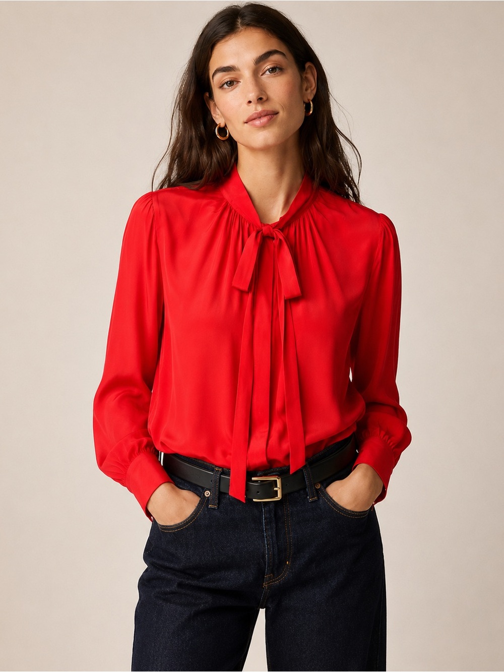 NEW! J.Crew Collection Tie-Neck Crepe de Chine Blouse Red Size 6 NWT
